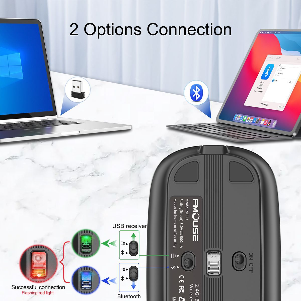 2400DPI 6D Silent Wireless Mouse Bluetooth 5.1 & 2.4G Dual Mode, 10M Range – Gaming & Office Use - Image 5