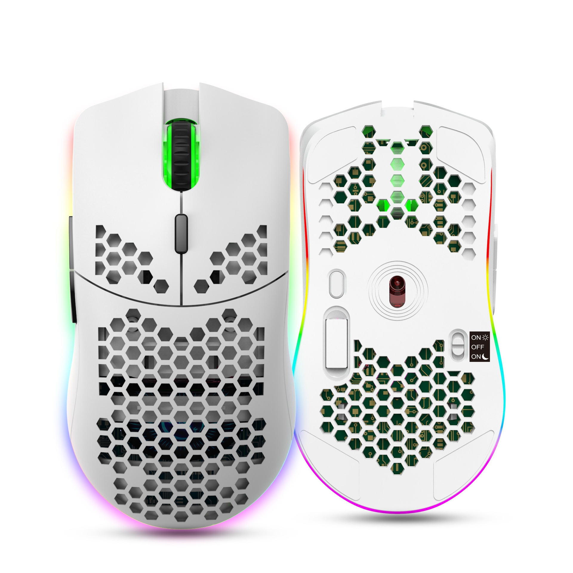 Honeycomb RGB Wireless Mouse, 2.4G Lightweight Hollow Design - Image 2
