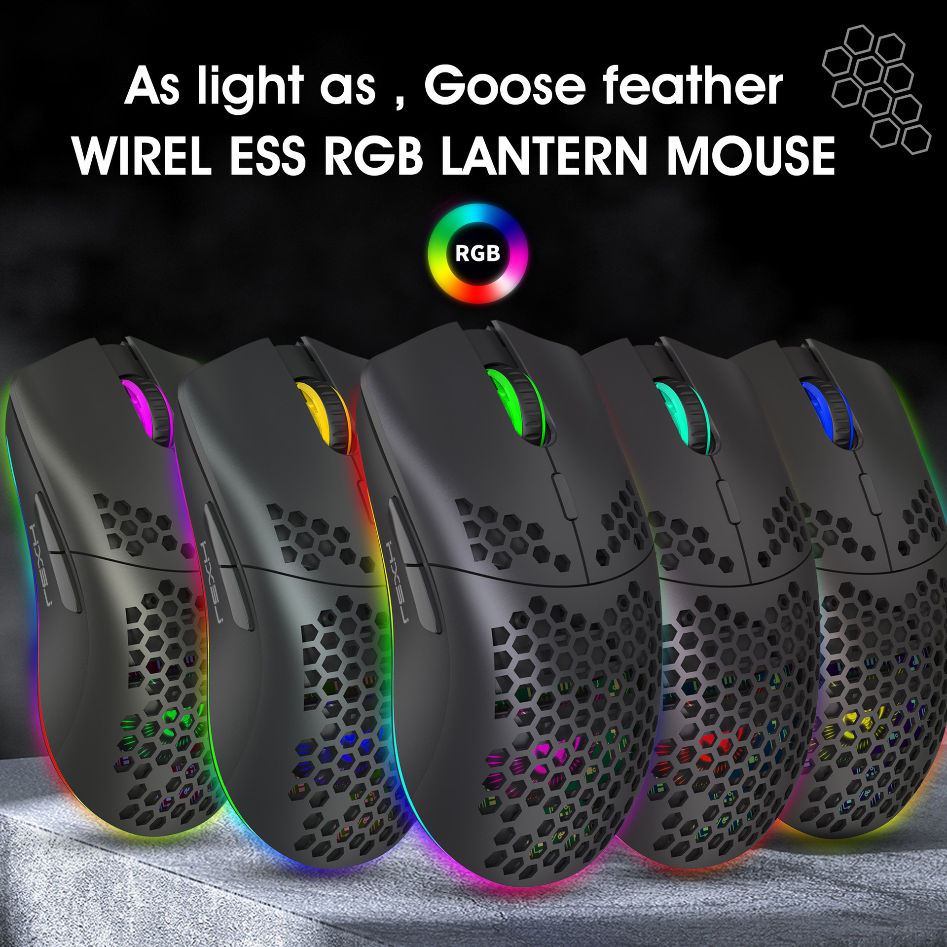 Honeycomb RGB Wireless Mouse, 2.4G Lightweight Hollow Design - Image 6