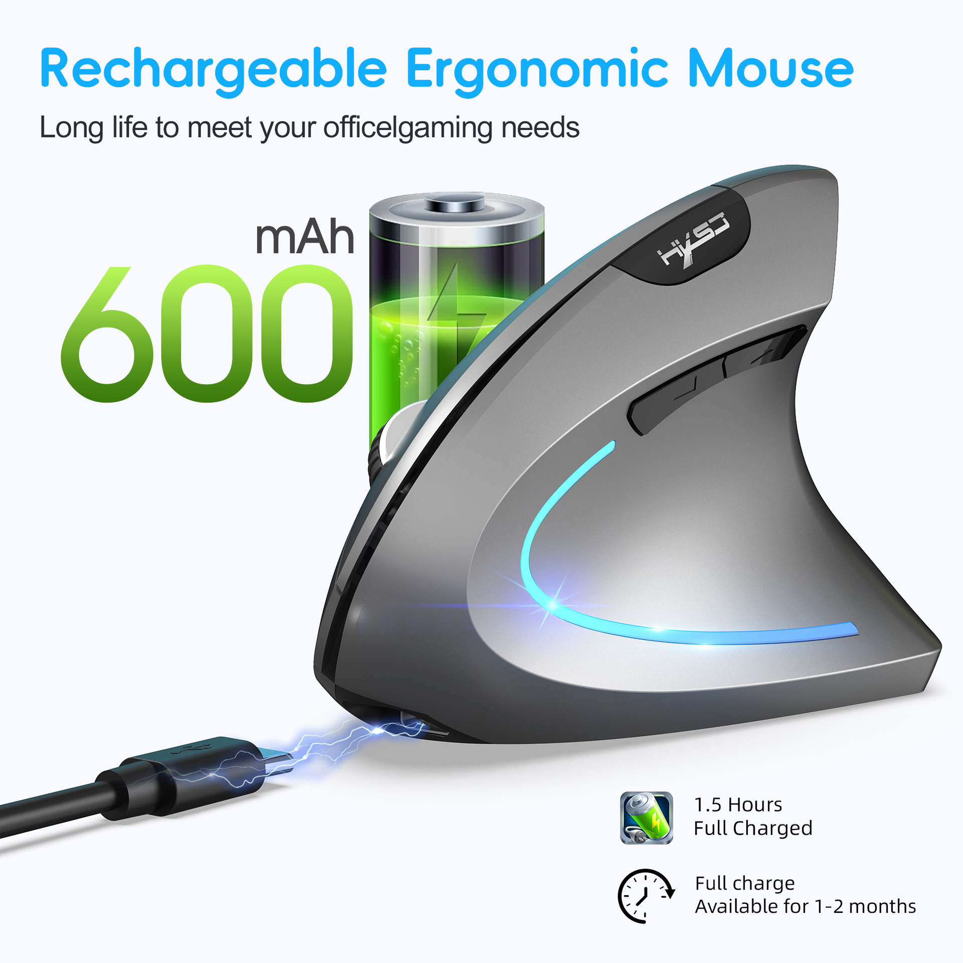 Ergonomic Vertical Mouse - 2.4G + BT5.1 Dual Mode, 2400dpi Adjustable, Silent Design - Image 4