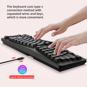 69-Key Ergonomic Gaming Keyboard, RGB Backlit Membrane Keyboard with Detachable Cable