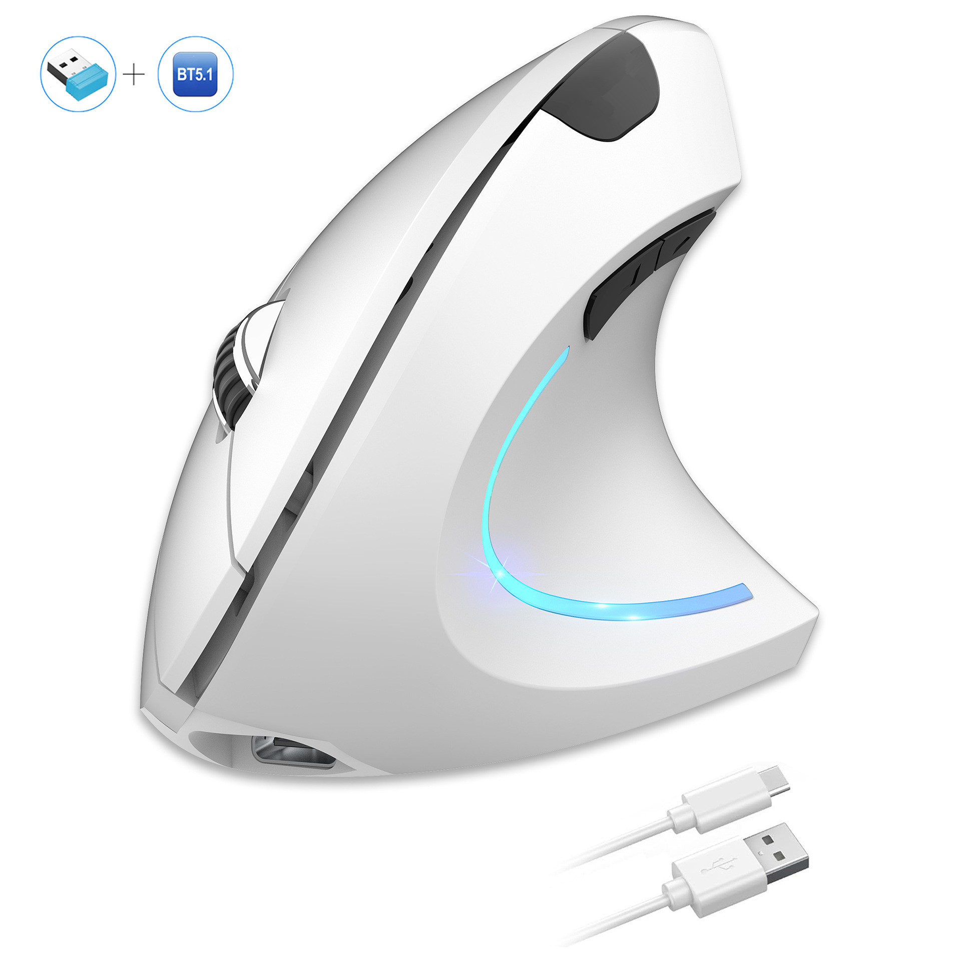Ergonomic Vertical Mouse - 2.4G + BT5.1 Dual Mode, 2400dpi Adjustable, Silent Design