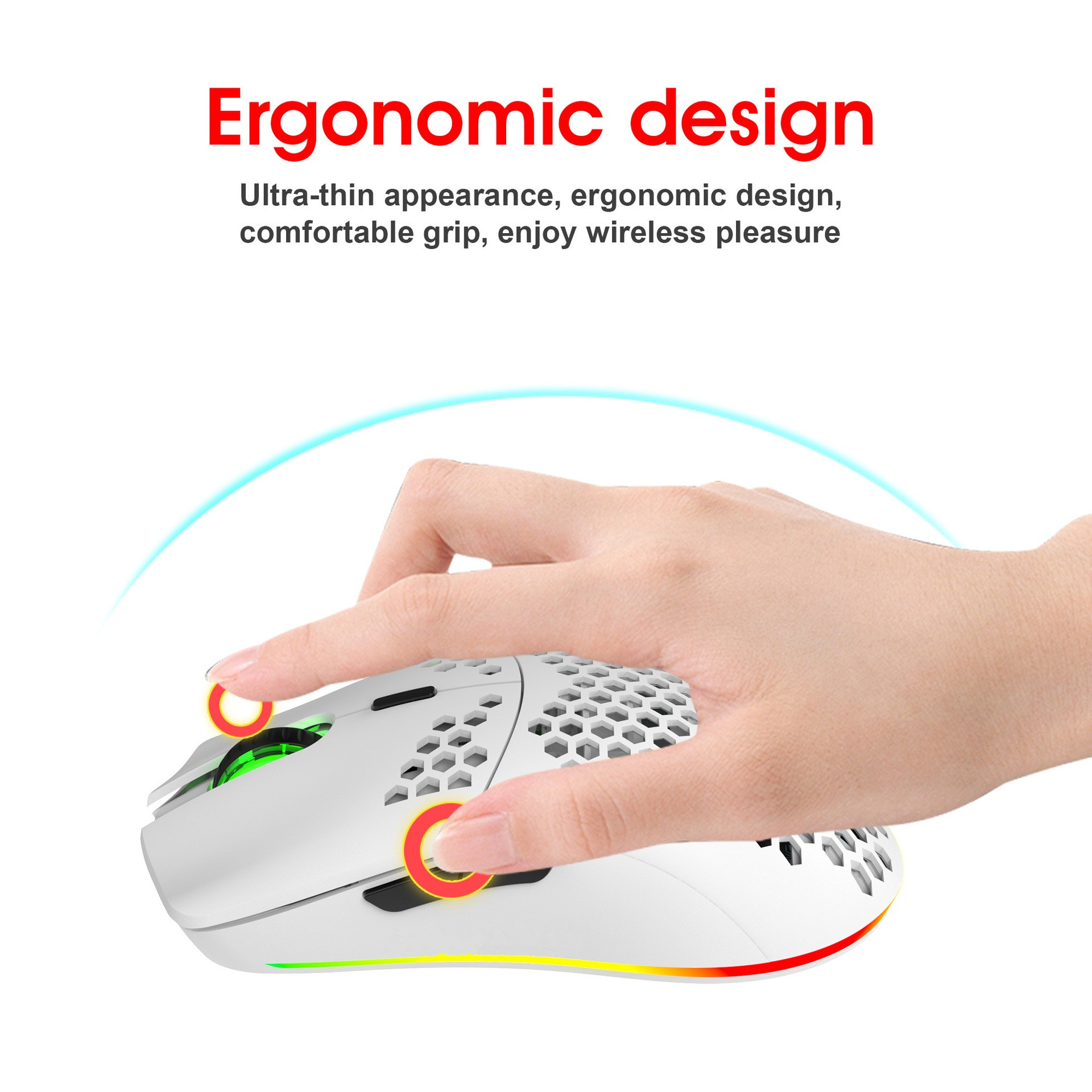 Honeycomb RGB Wireless Mouse, 2.4G Lightweight Hollow Design - Image 4