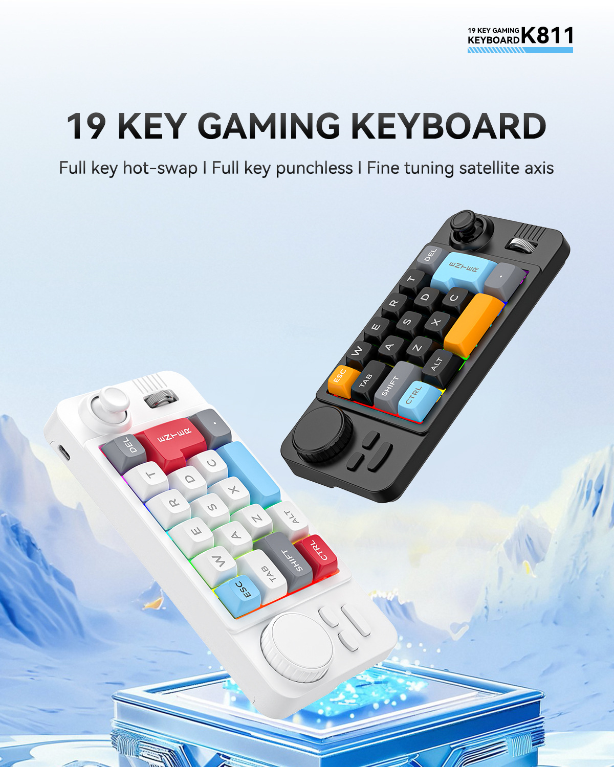 Wired Mechanical Gaming Keyboard with 19 Keys, Joystick, Dual Rollers, RGB, and Hot-Swap Support