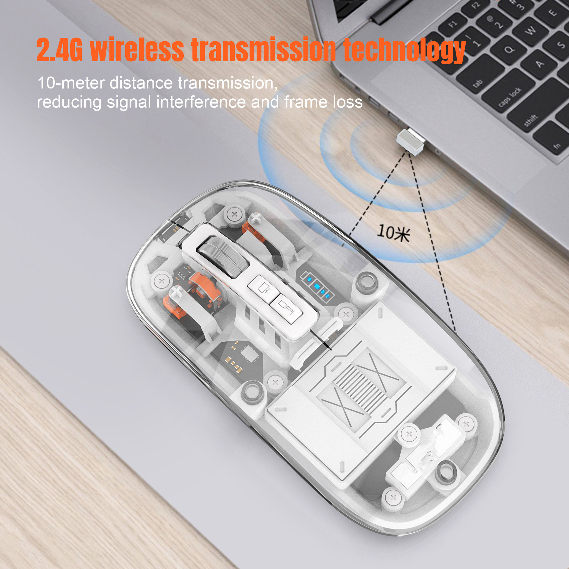 Transparent Wireless Mouse - Tri-Mode, Silent Magnetic Charging, Battery Display - Image 3