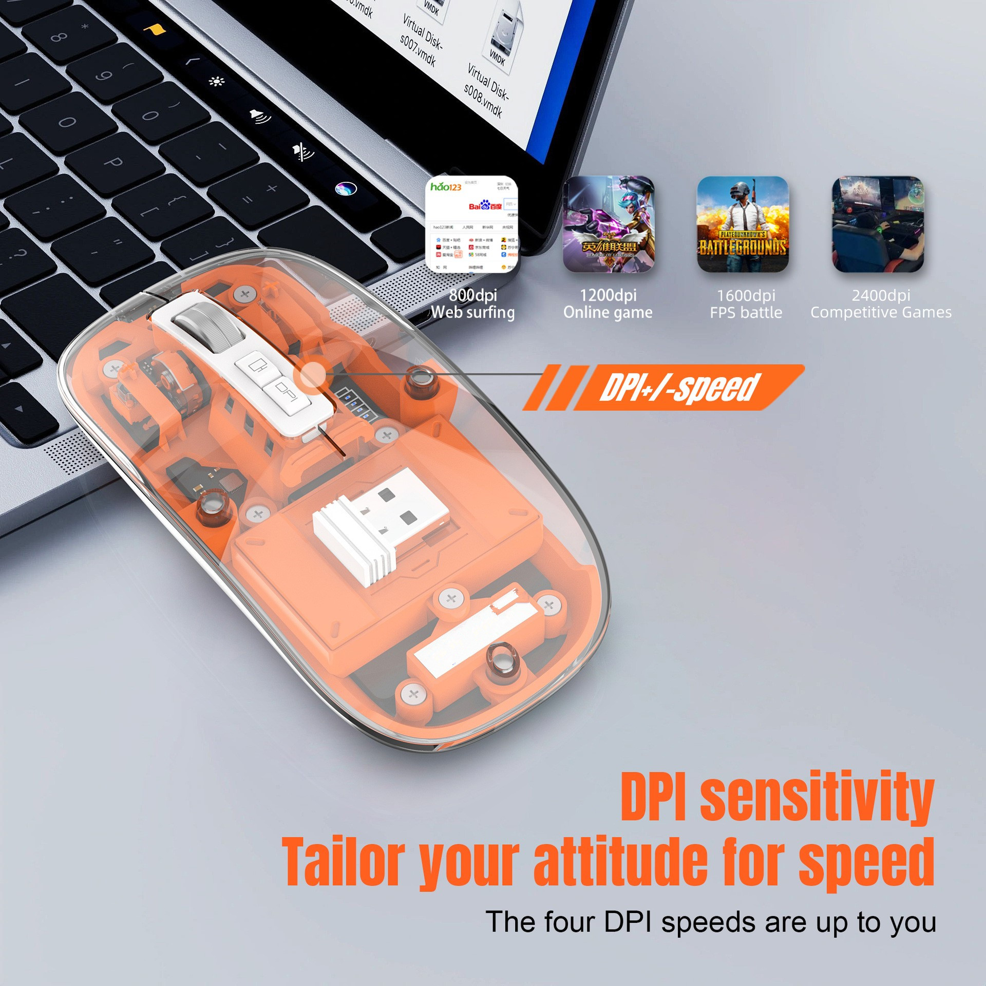 Transparent Wireless Mouse - Tri-Mode, Silent Magnetic Charging, Battery Display - Image 4