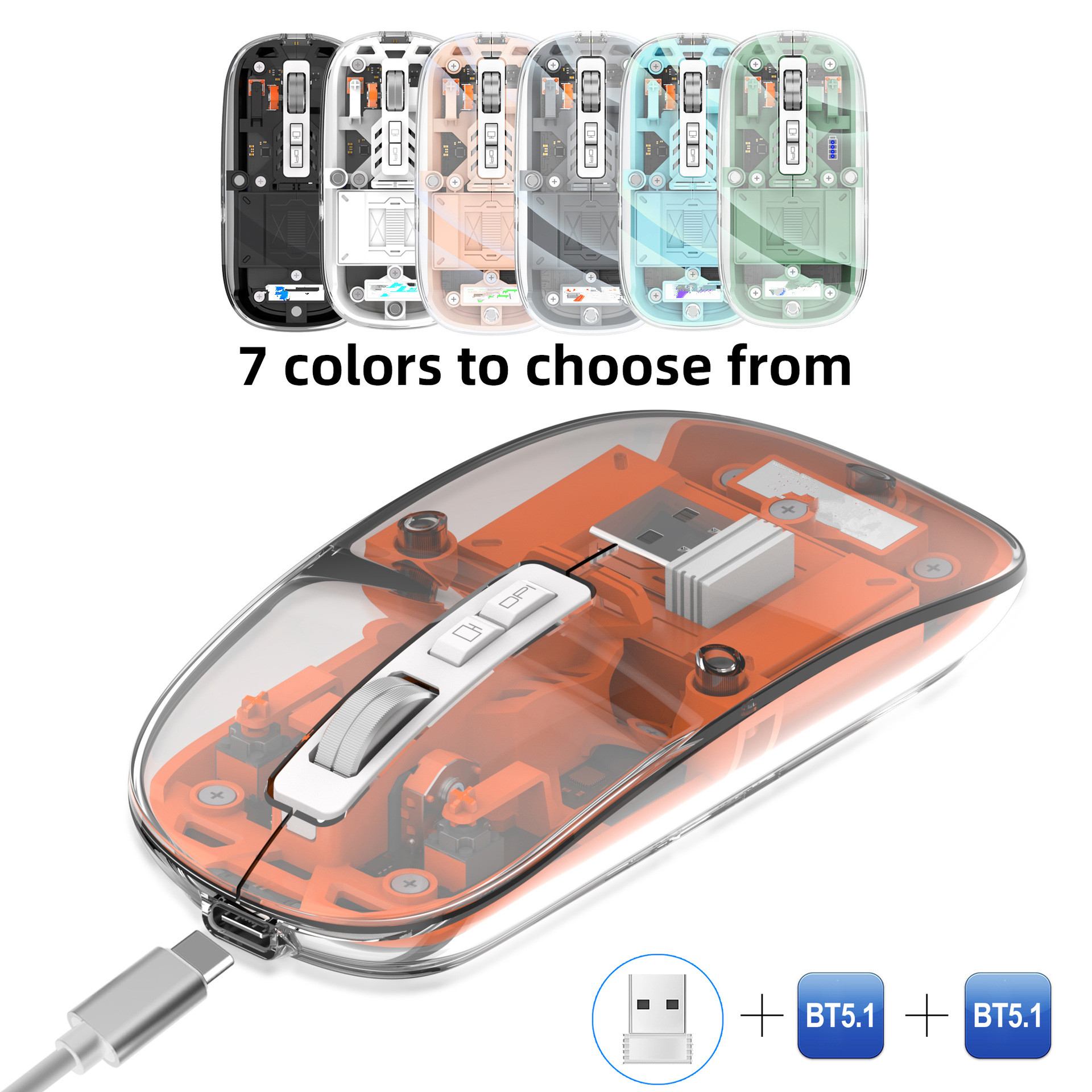 Transparent Wireless Mouse - Tri-Mode, Silent Magnetic Charging, Battery Display - Image 5