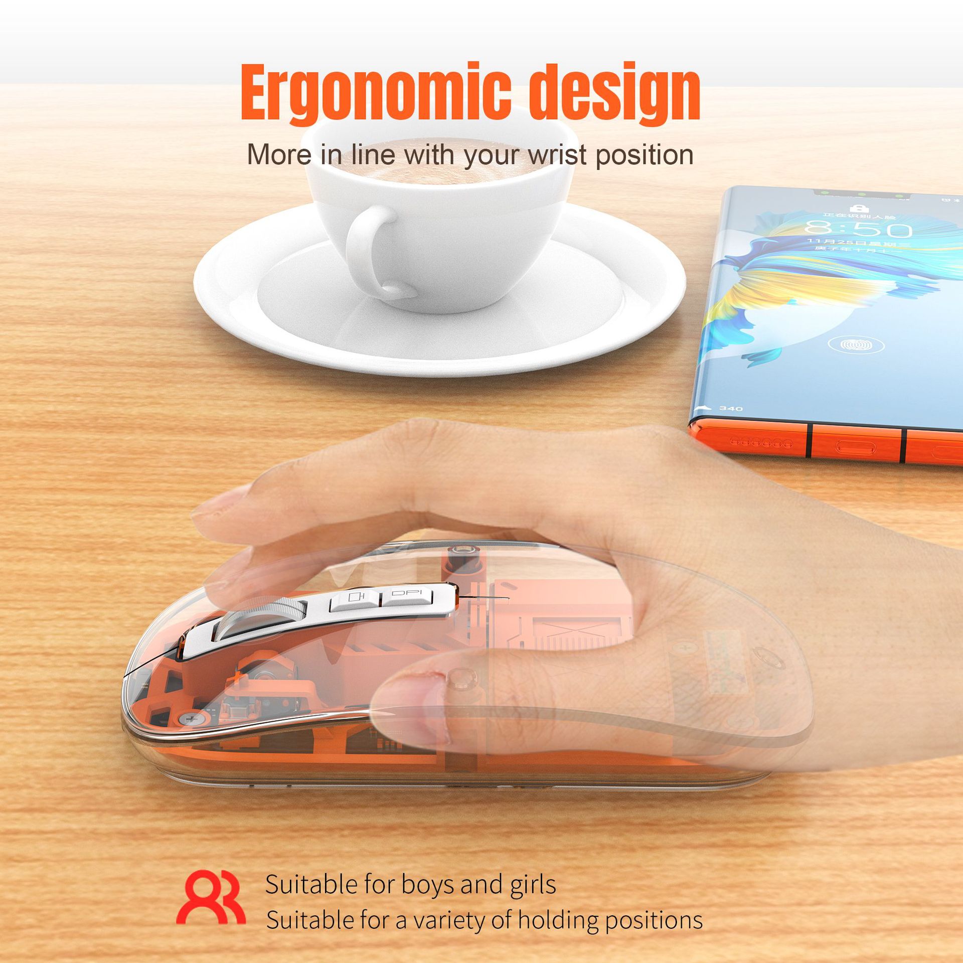 Transparent Wireless Mouse - Tri-Mode, Silent Magnetic Charging, Battery Display - Image 7