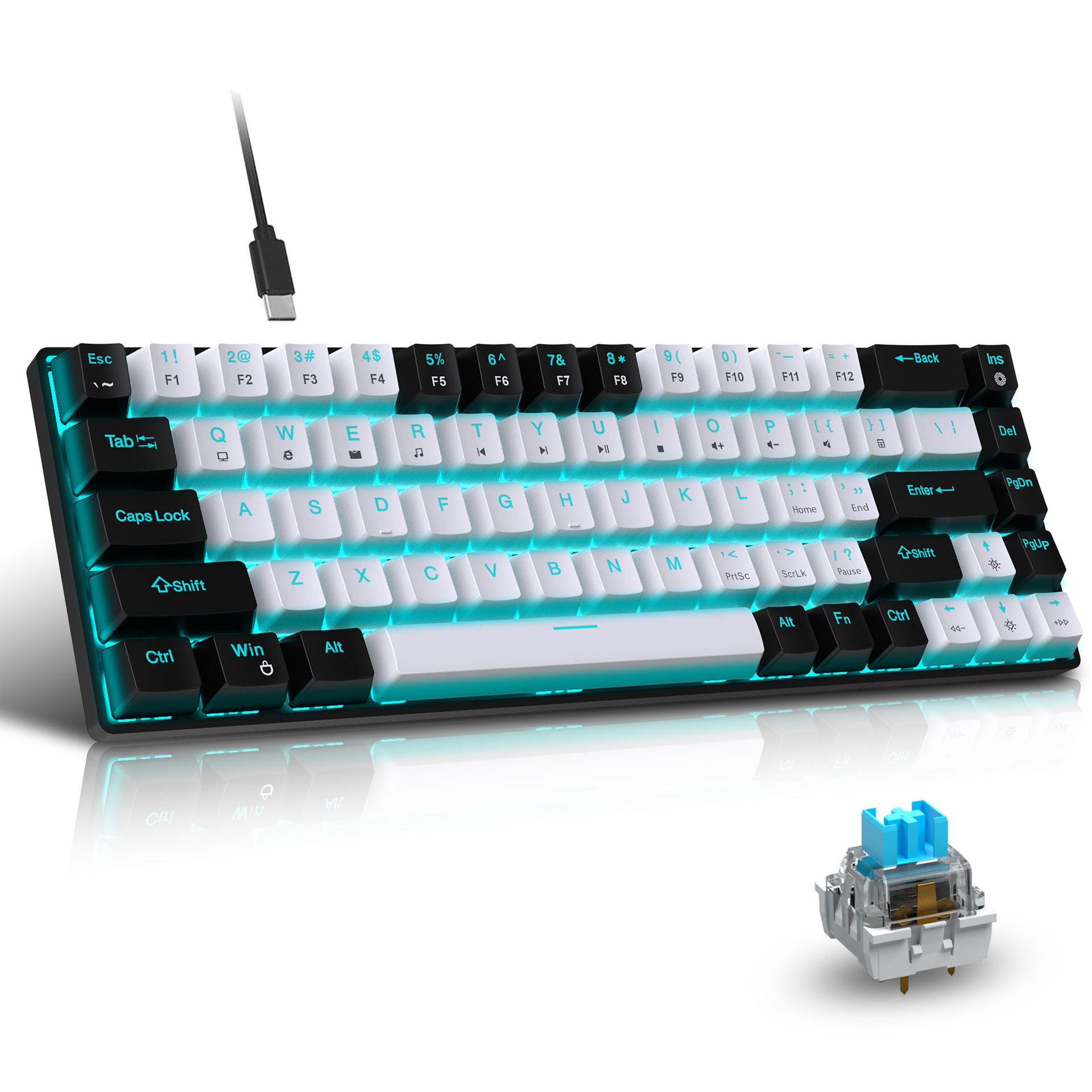 68-Key Hot-Swappable Wired Mechanical Gaming Keyboard – Clicky Blue Switches, Double-Shot PBT Keycaps & Ice-Blue Backlight - Image 5
