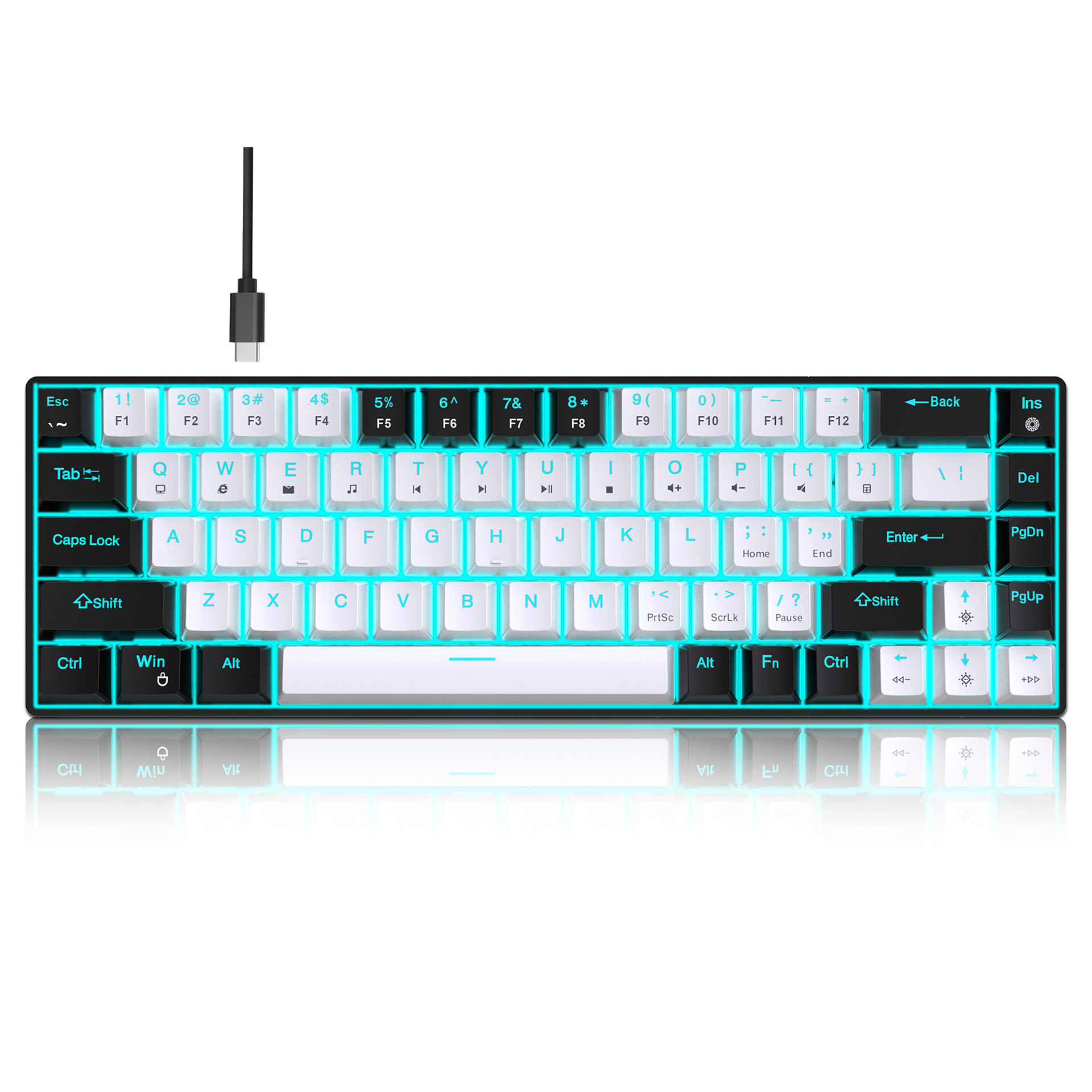 68-Key Hot-Swappable Wired Mechanical Gaming Keyboard – Clicky Blue Switches, Double-Shot PBT Keycaps & Ice-Blue Backlight - Image 2
