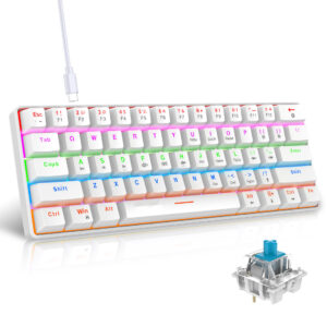 61-Key Wired Mechanical Gaming Keyboard – Clicky Blue Switches, Rainbow RGB Backlight