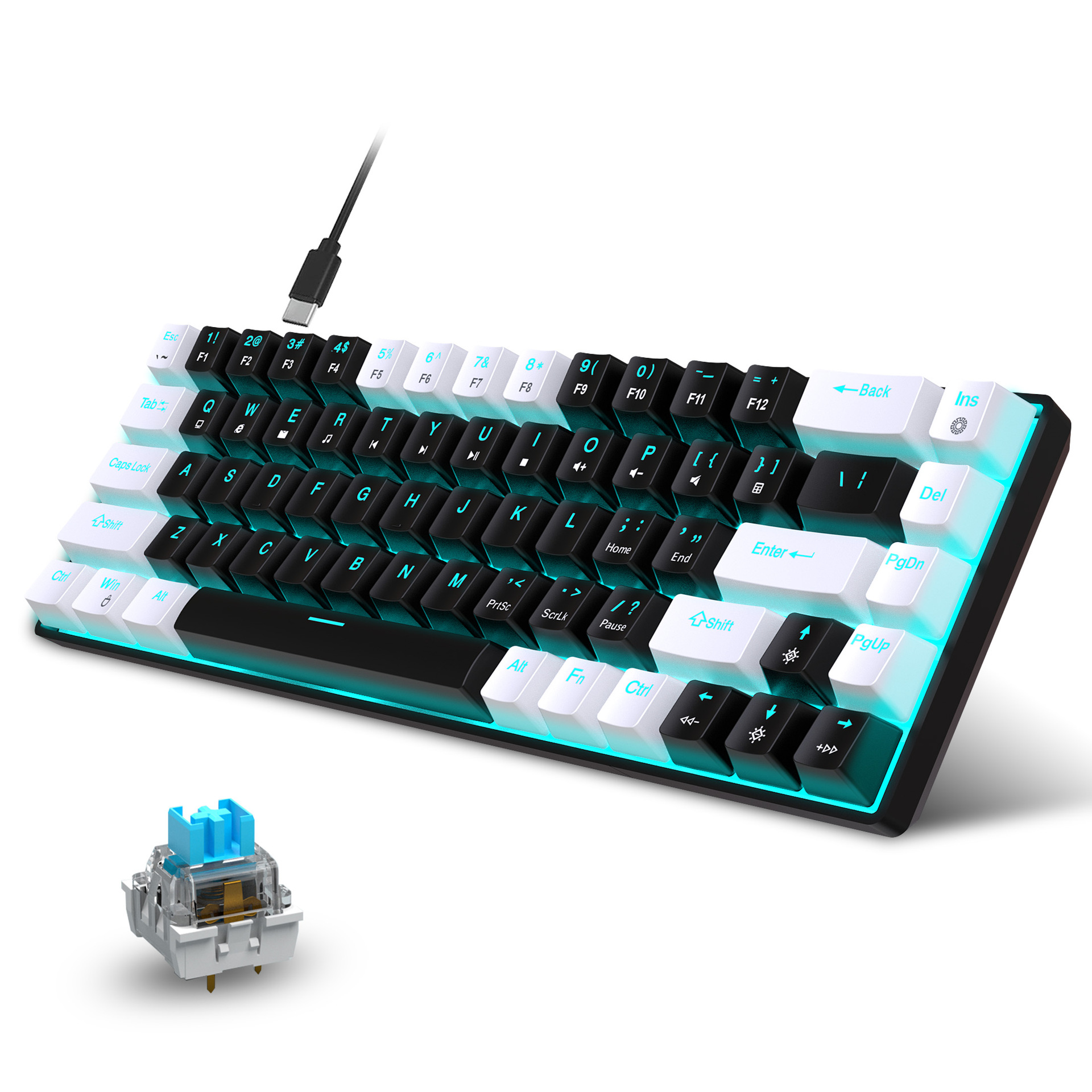 68-Key Hot-Swappable Wired Mechanical Gaming Keyboard – Clicky Blue Switches, Double-Shot PBT Keycaps & Ice-Blue Backlight - Image 4