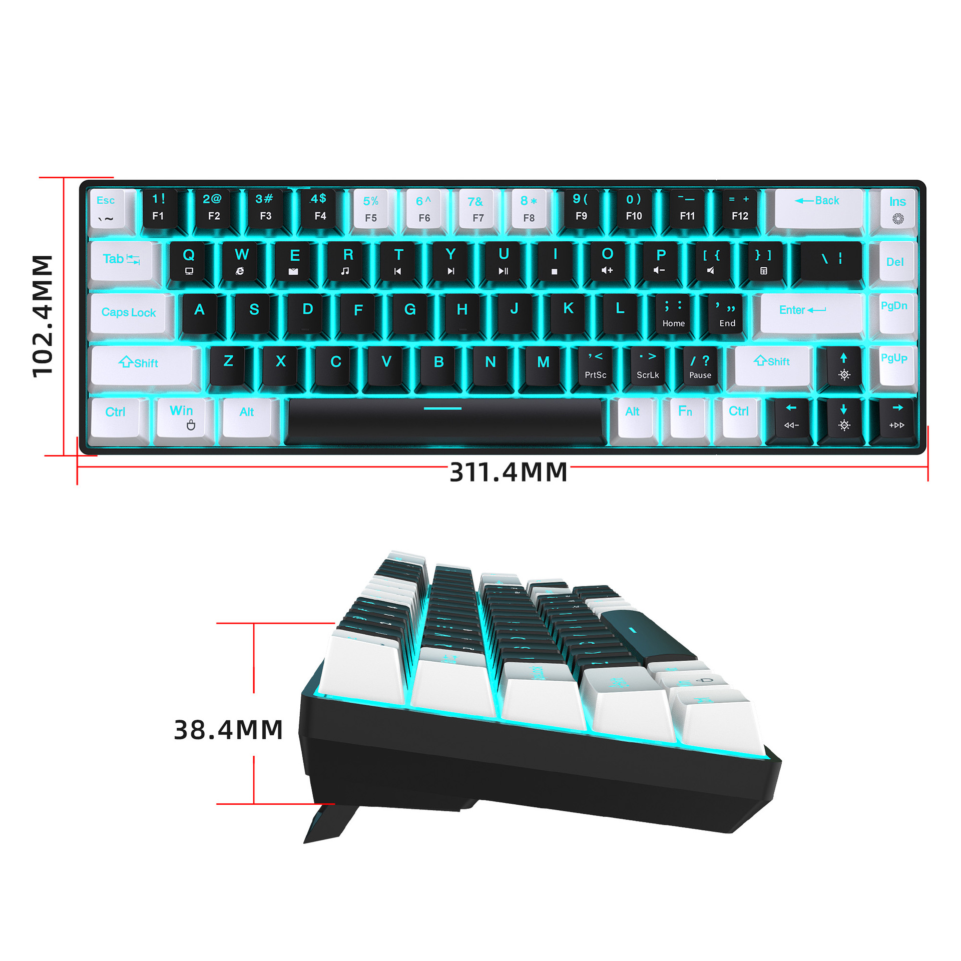 68-Key Hot-Swappable Wired Mechanical Gaming Keyboard – Clicky Blue Switches, Double-Shot PBT Keycaps & Ice-Blue Backlight - Image 6